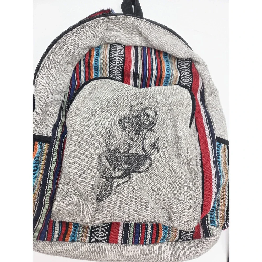 Hemp Backpack Travel Hippie Hemp School Bag Mermaid Boho Aztec Tribal 15